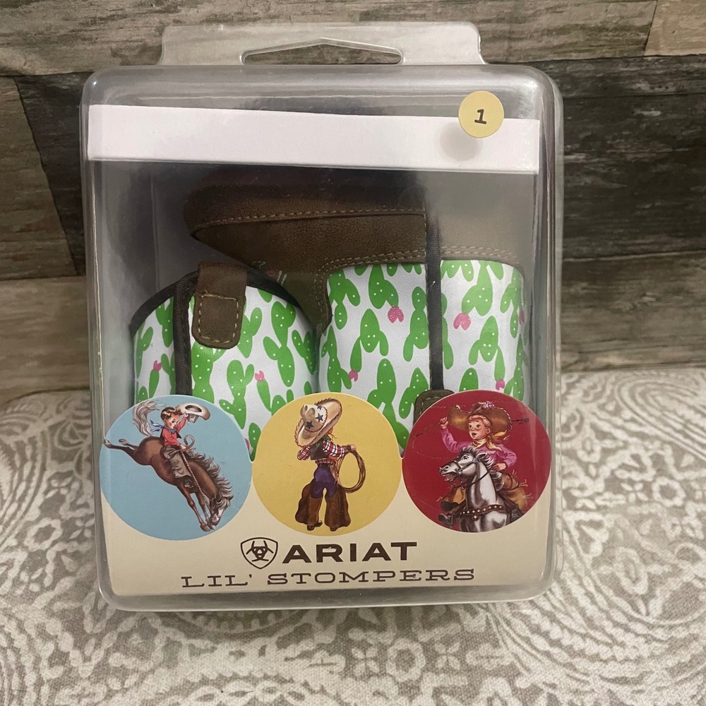Ariat Lil Stompers Infant Girls Cactus Print Cowboy Boots Brown Pink Size 1